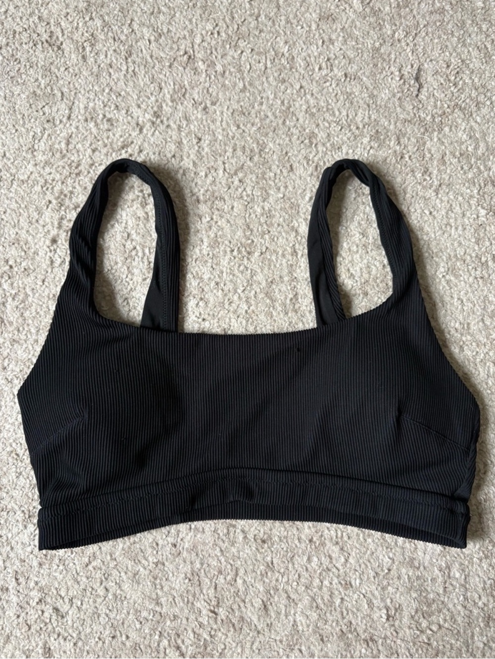 Aerie Ribbed Banded Wide Strap Scoop Bikini Top Swimsuit Black Size Large - Picture 2 of 4